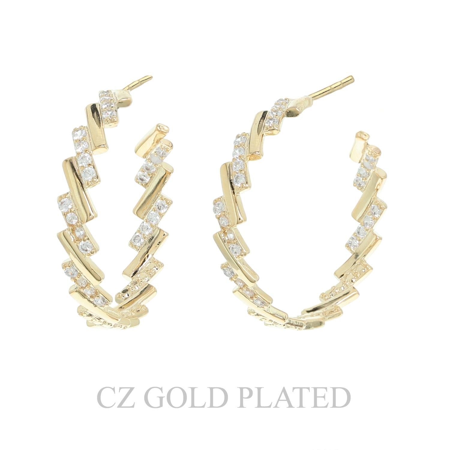 Gold CZ Zig-zag Half Hoop Earrings