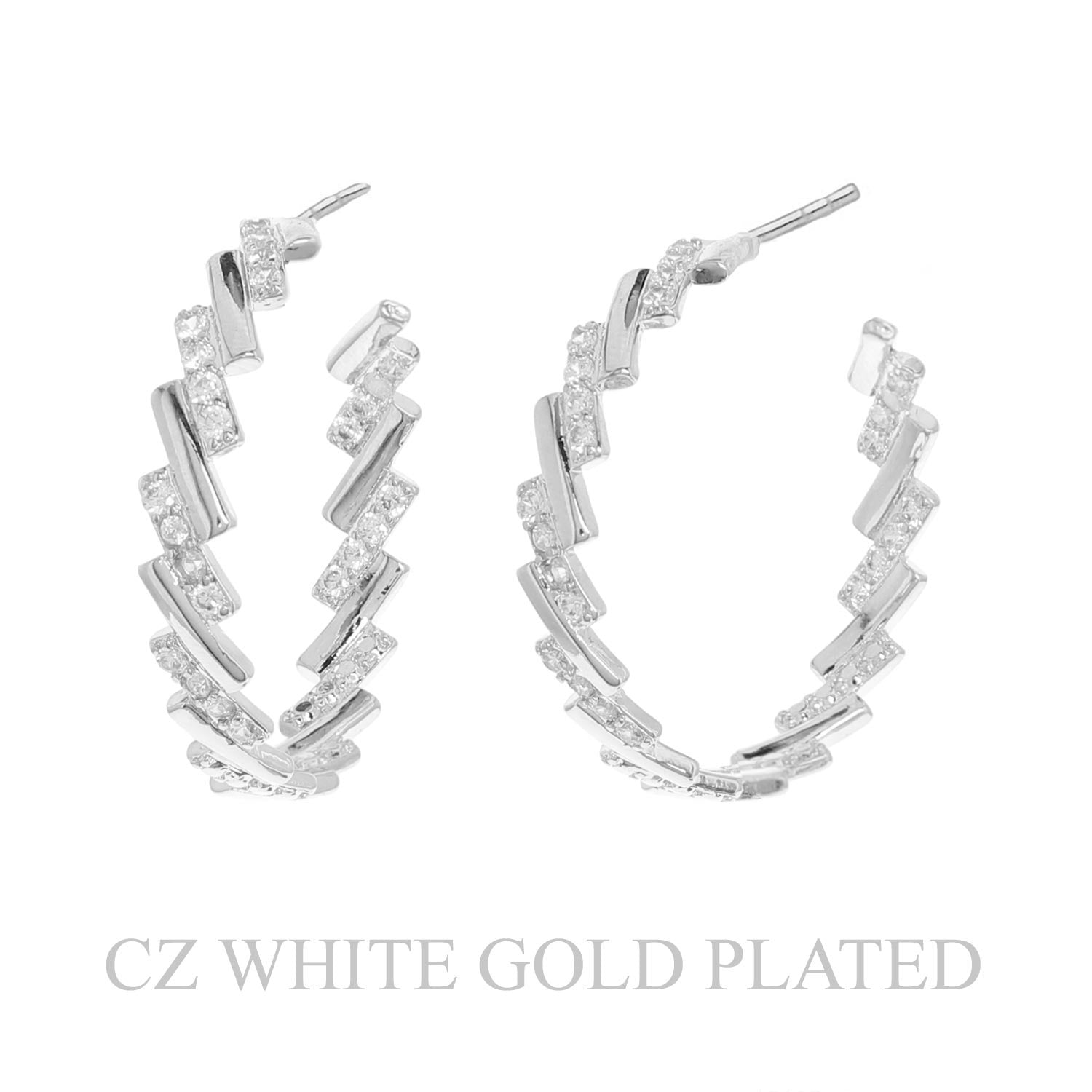 Silver CZ Zig-zag Half Hoop Earrings