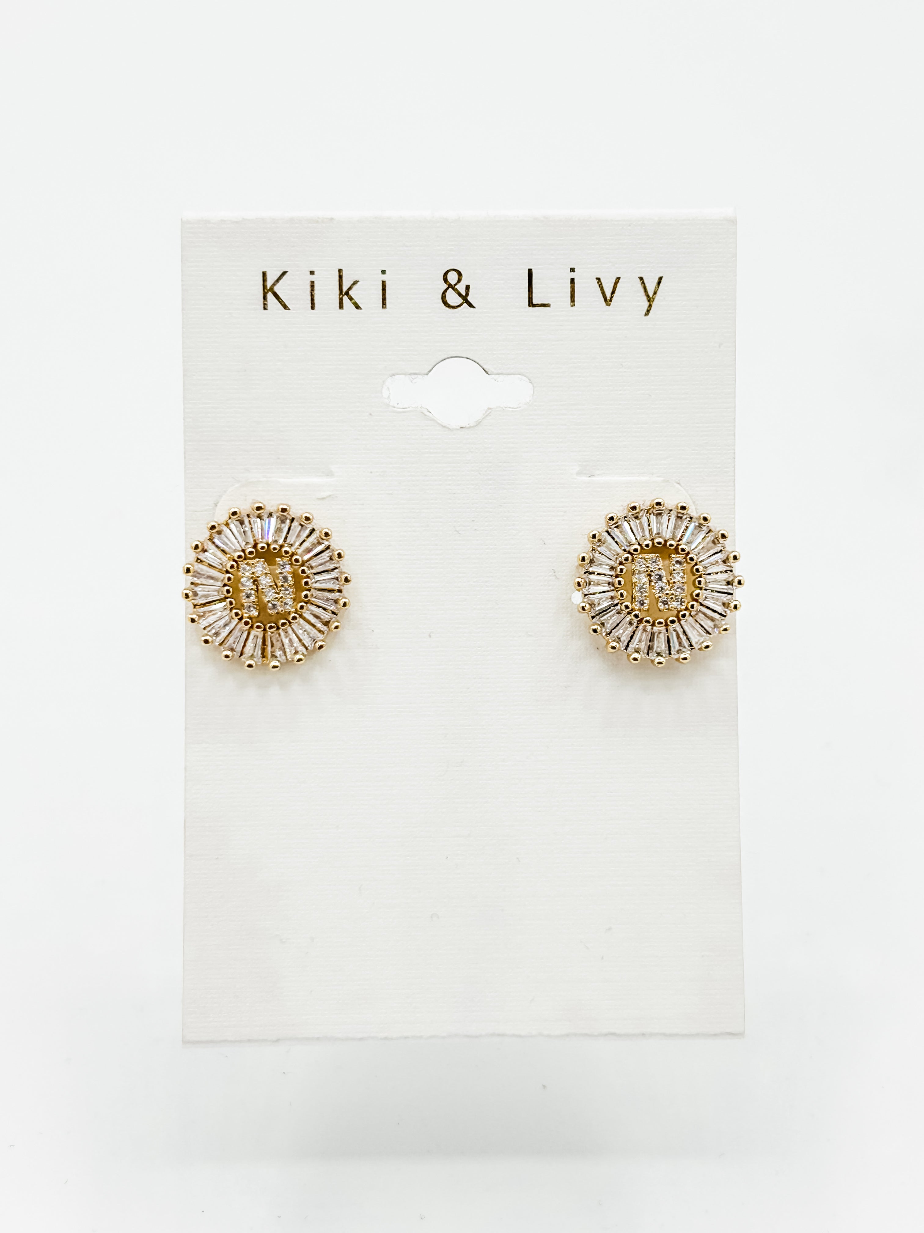 Gold Baguette Letter Stud Earrings