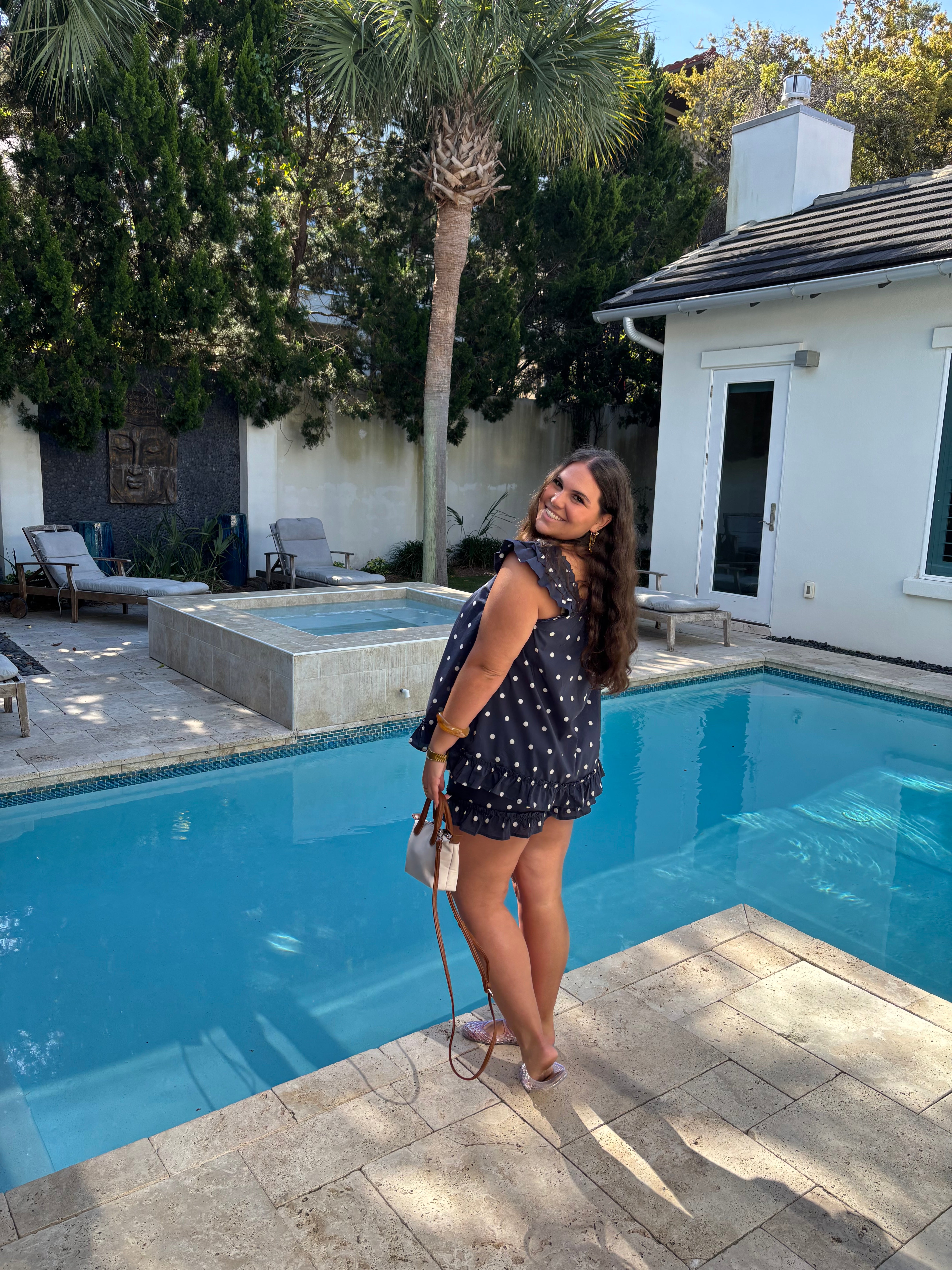 Navy Polka Dot Shorts Set