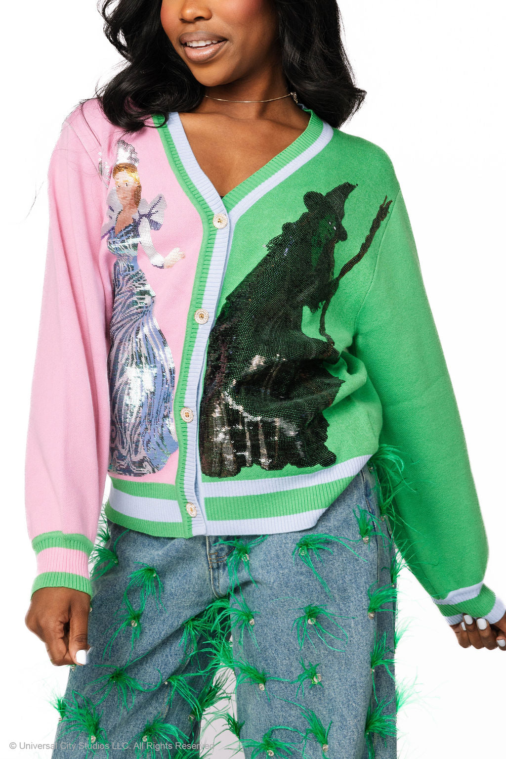 Licensed Colorblock Glinda & Elphaba Button Up Cardigan