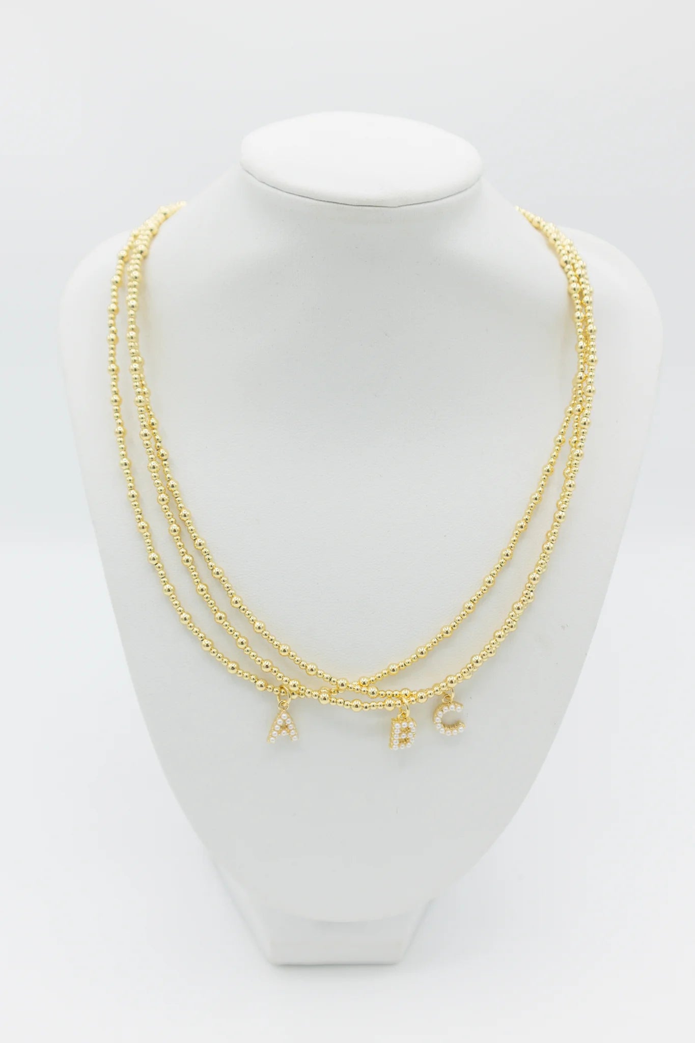 Gold Pearl Initial Beaded Necklace