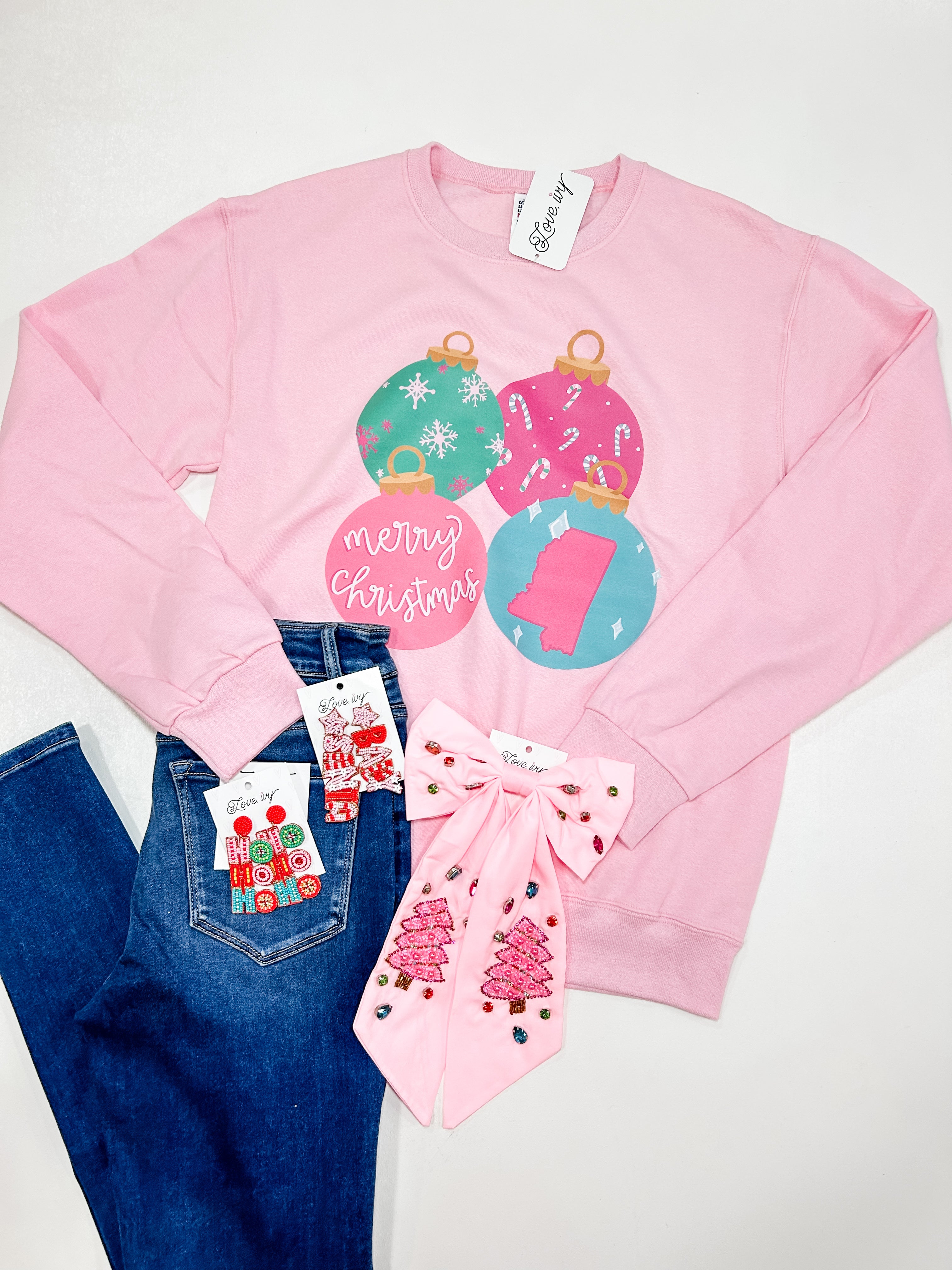 Pastel State Ornaments on Pink Sweatshirt