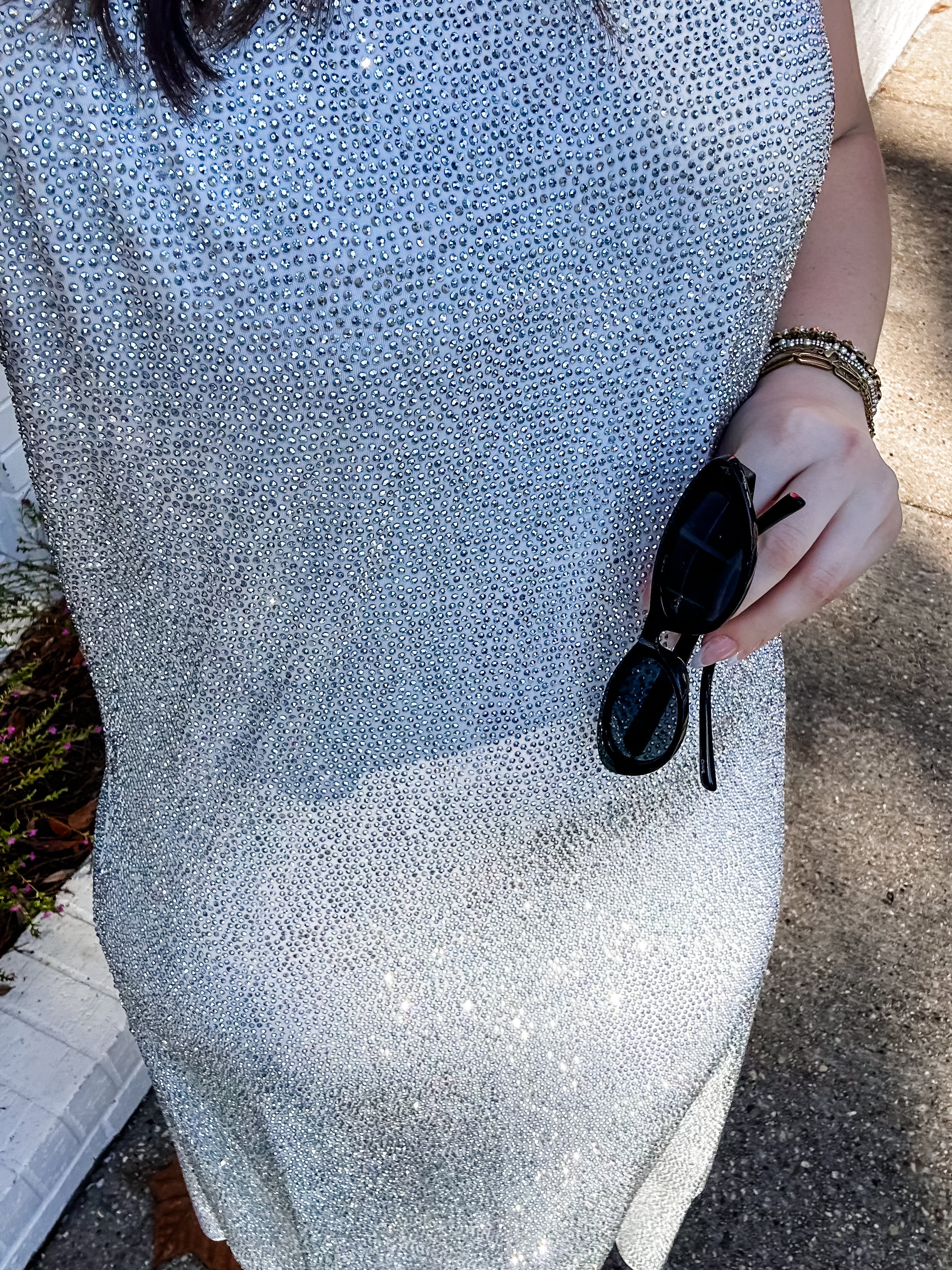 White Full Rhinestone Midi Active Dress