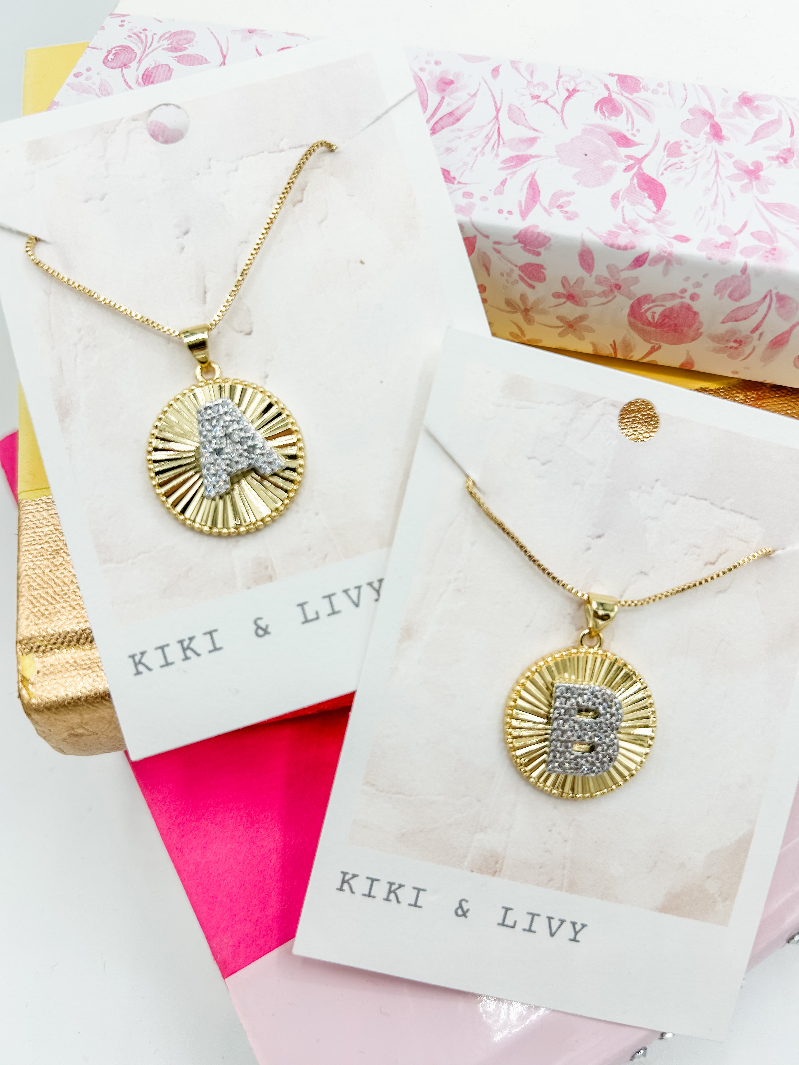 Two Tone Medallion Letter Necklace
