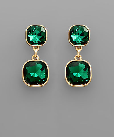 Emerald Double Crystal Octagon Earrings