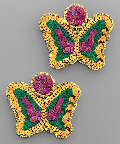 Mardi Gras Sequin Butterfly Earrings
