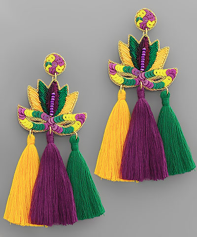 Mardi Gras Mask Tassel Earrings