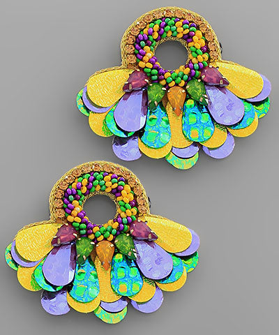 Mardi Gras Rhinestone Beaded Earrings