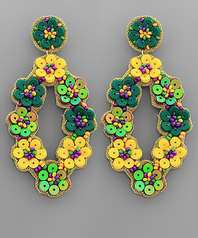 Mardi Gras Sequin Flower Earrings