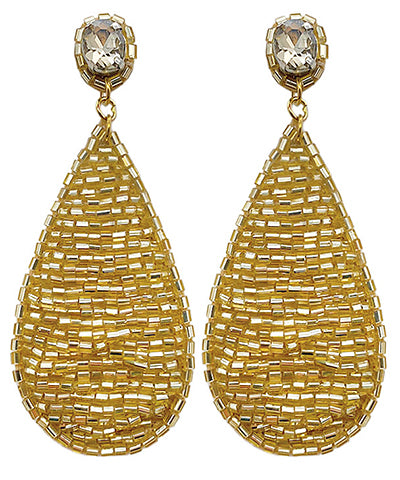 Gold Beaded Tear Drop Earrings