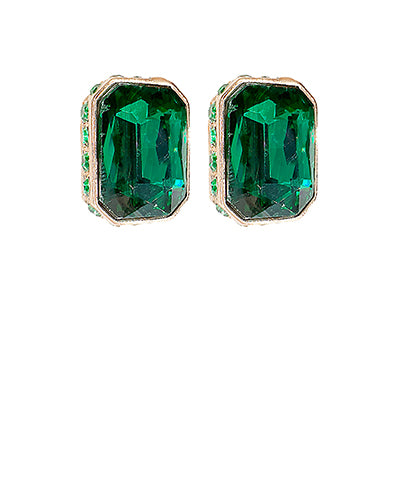 Emerald Studded Rectangle Earrings