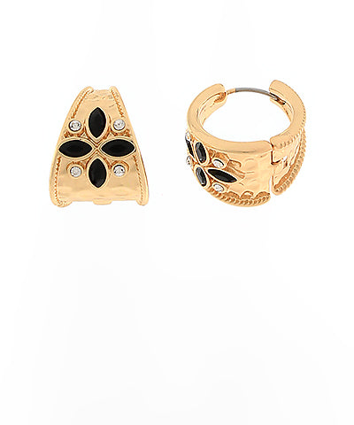 Gold & Black Rhinestone Hoop Earrings