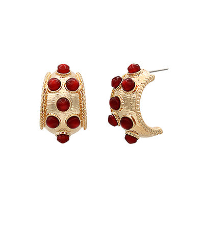 Burgundy Dotted Hoop Earrings