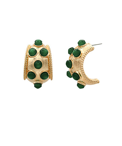 Green Dotted Hoop Earrings