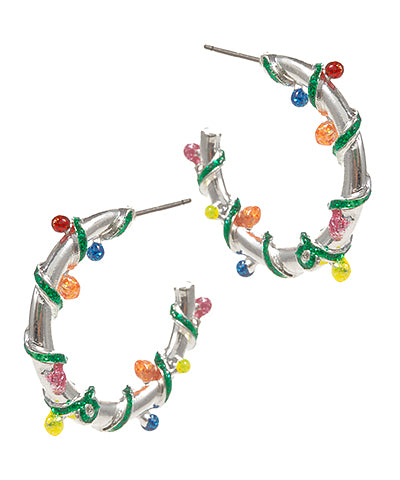 Silver Christmas Lights Hoop Earrings