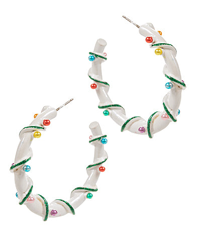 White Christmas Lights Hoop Earrings