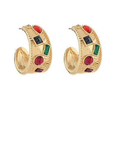 Gold Multi Rhinestone Hoop Earrings