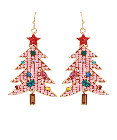 Pink Beaded Rhinestone Earrings