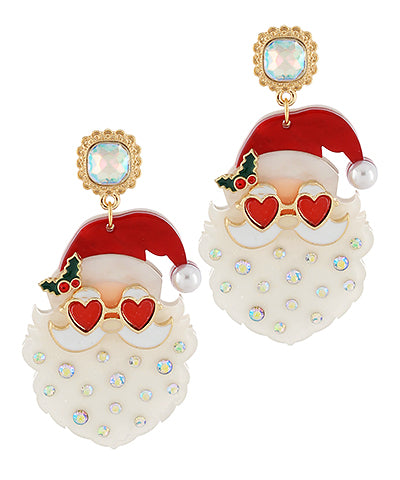 Red Rhinestone Sunglass Santa Earrings