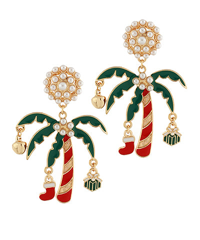 Christmas Palm Tree Pearl Earrings