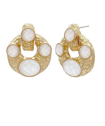 White Chunky Stone Textured Earrings