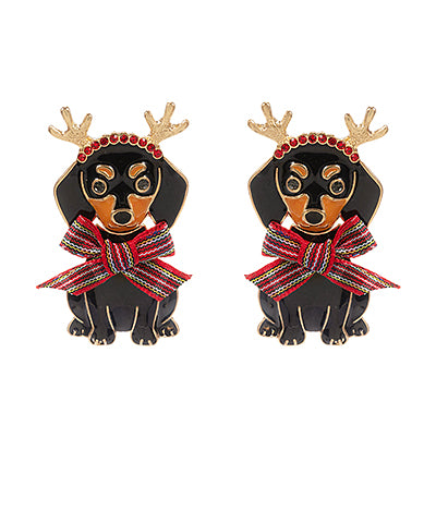 Christmas Bow Dachshund Earrings