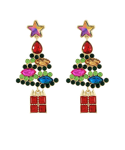 Multi Jeweled Christmas Tree Earrings