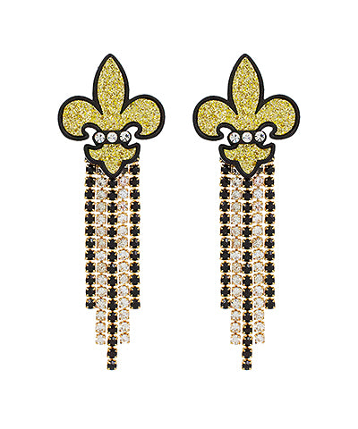 Fleur De Lis Fringe Rhinestone Earrings