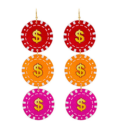 Triple Casino Chip Earrings
