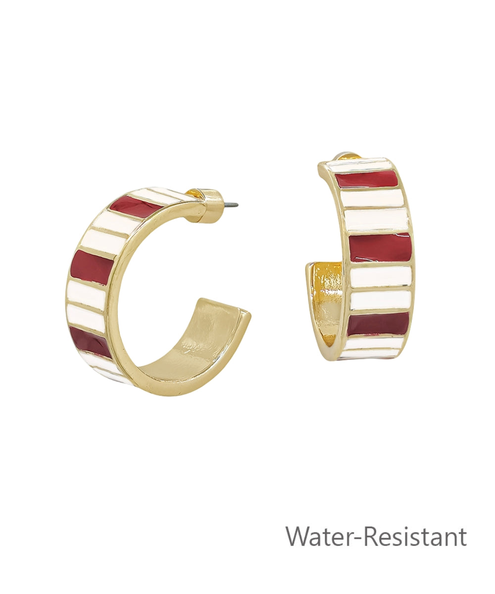 Maroon & White Hoop Earrings