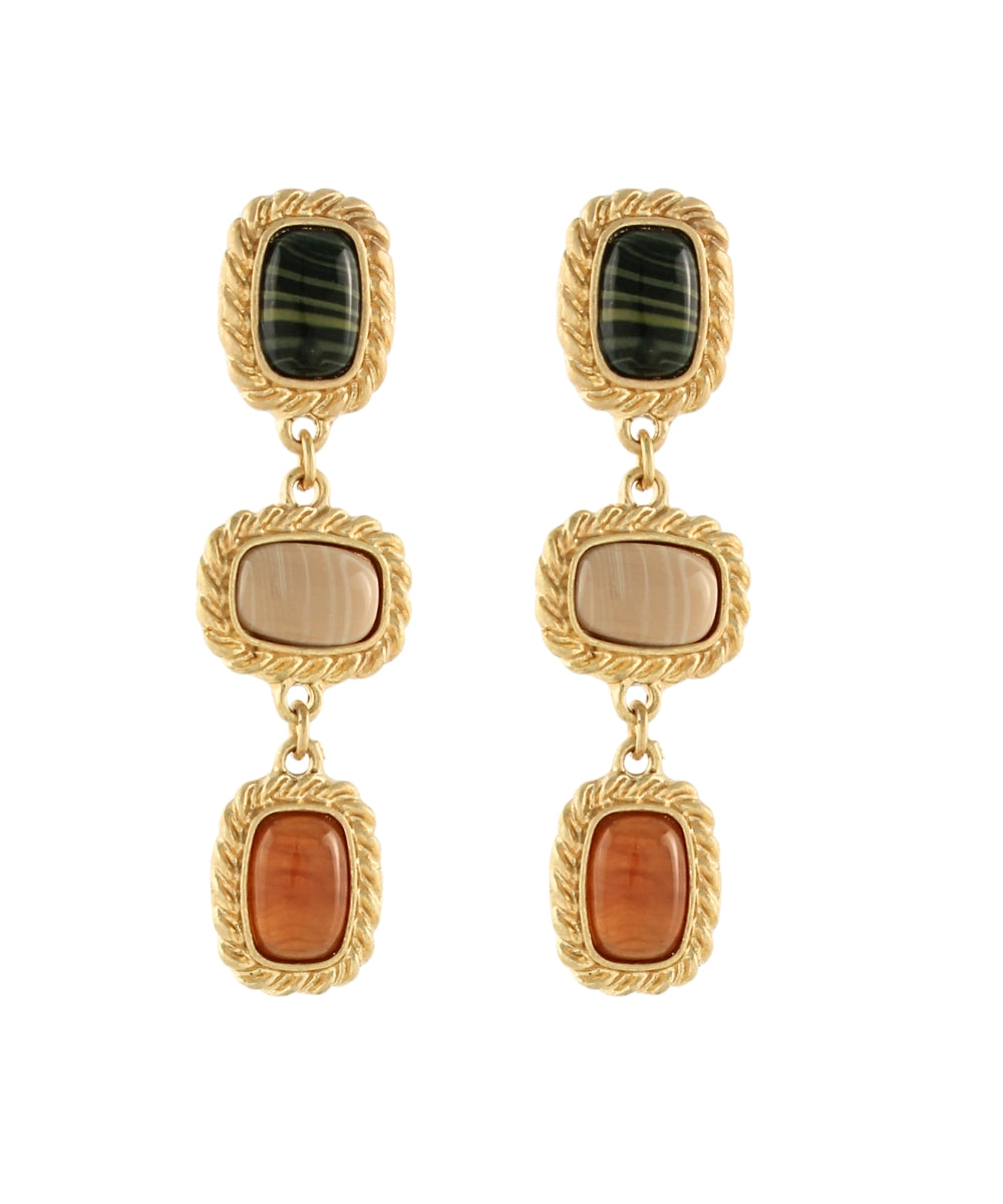 Gold Multi Stone Dangle Earrings