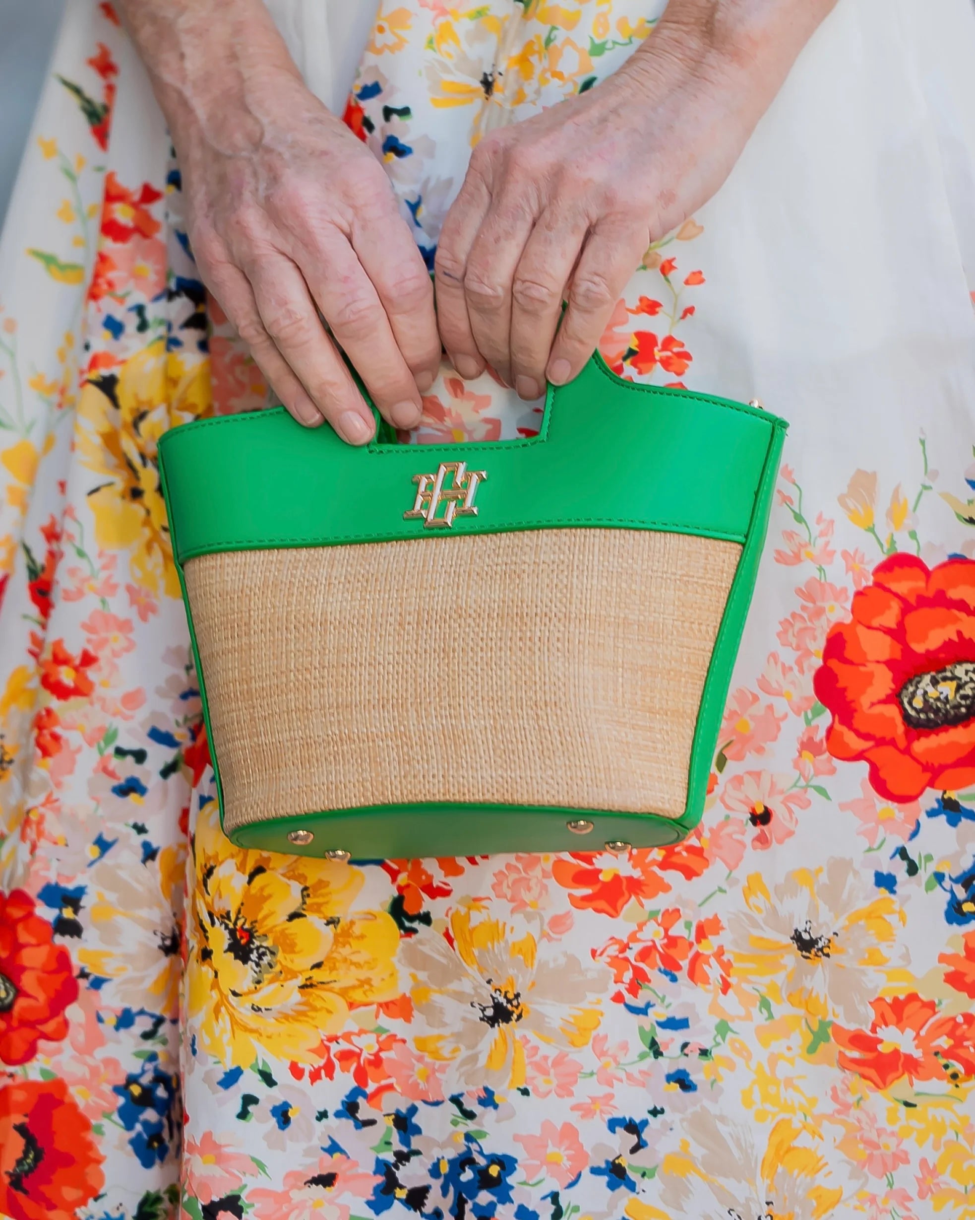 Emma Mini Tote Natural Kelly Green