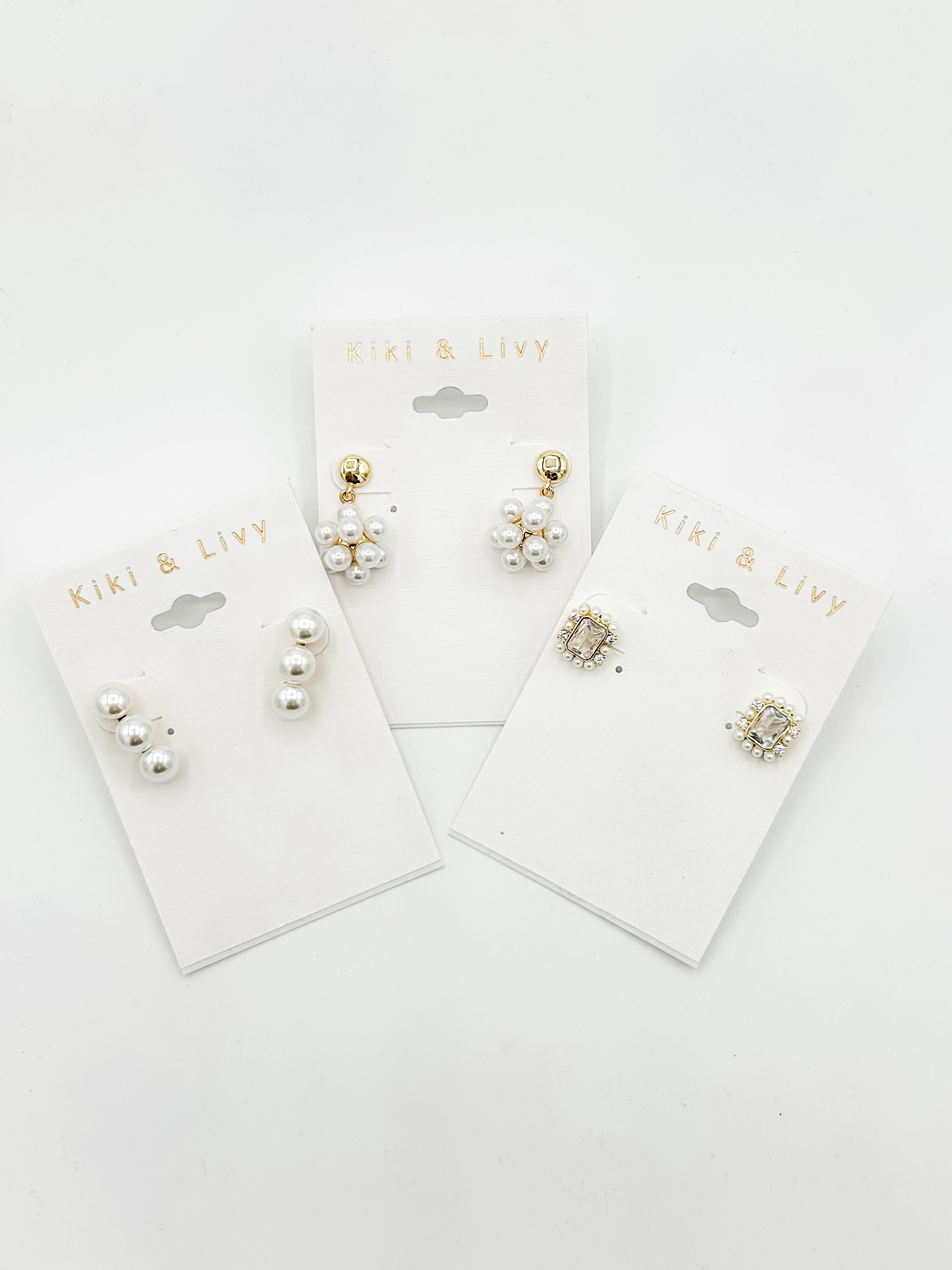 Gold Triple Pearl Earrings