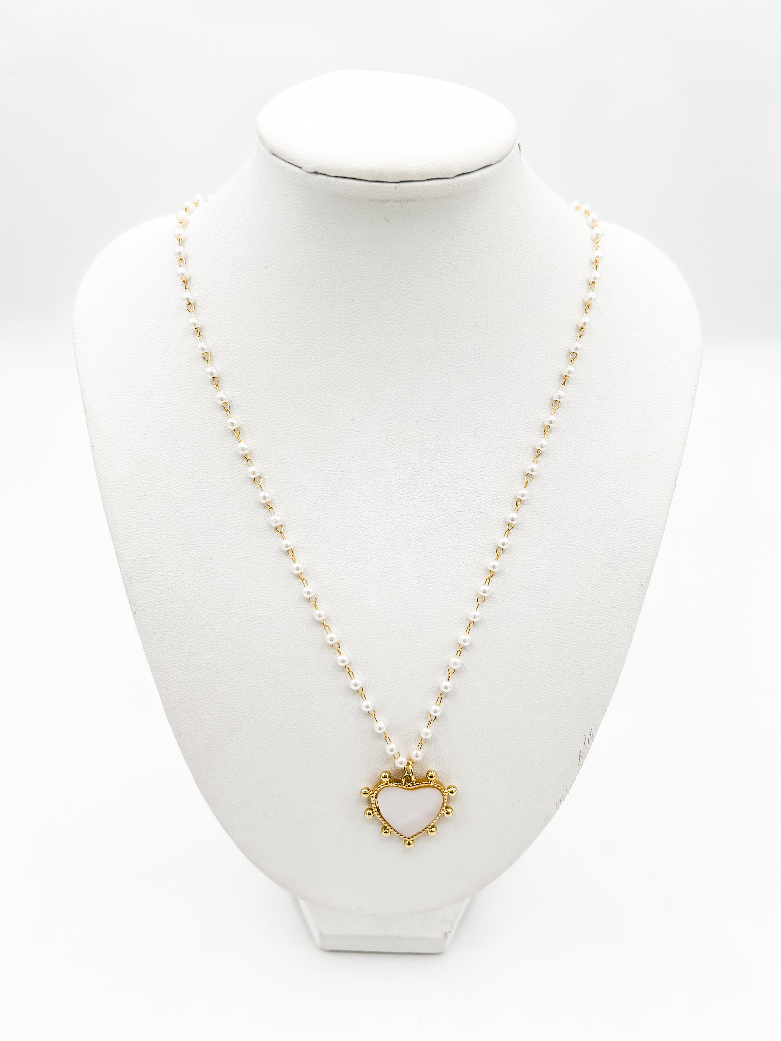 Gold Pearl Strand Heart Necklace