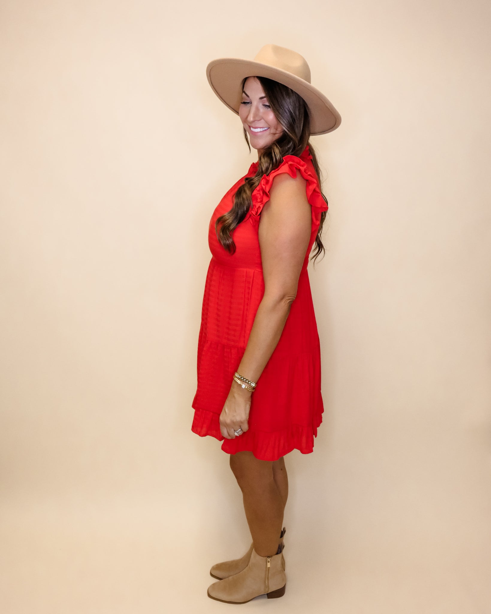 Red Textured Tiered Dress
