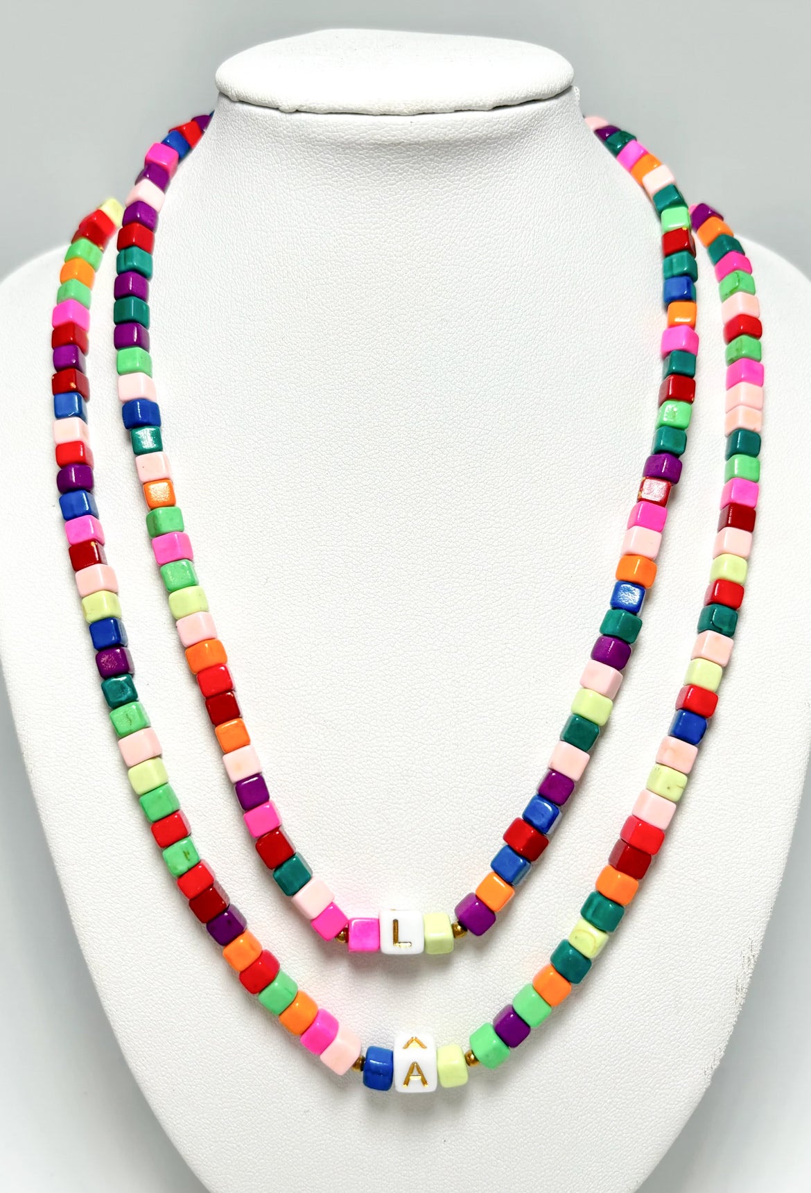 Multi Color Beaded Initial Necklace