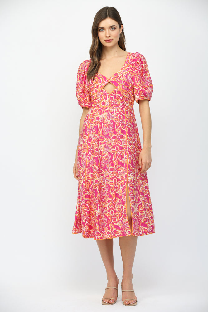 Pink Multi Floral Print Midi Dress