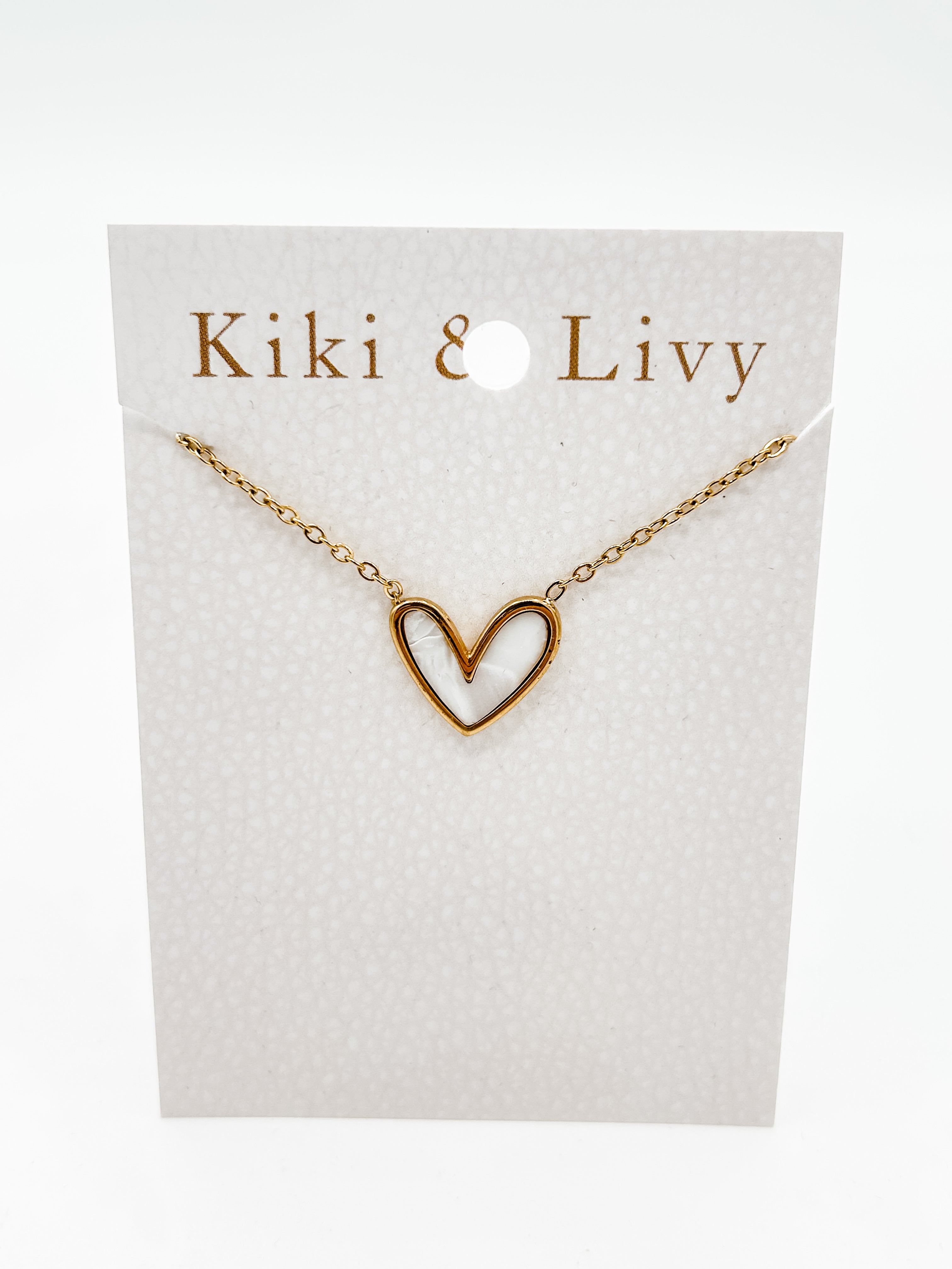 Gold White Flat Heart Necklace