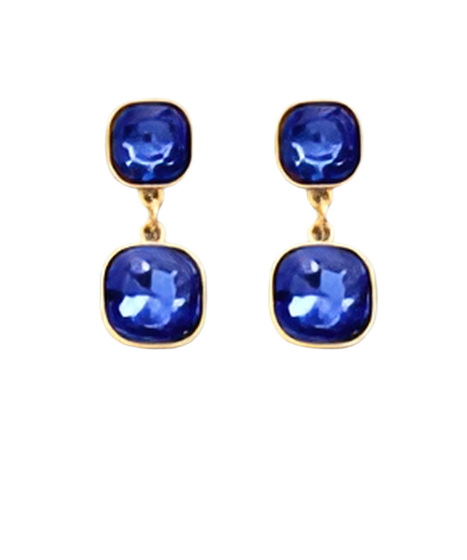 Blue Double Crystal Octagon Earrings