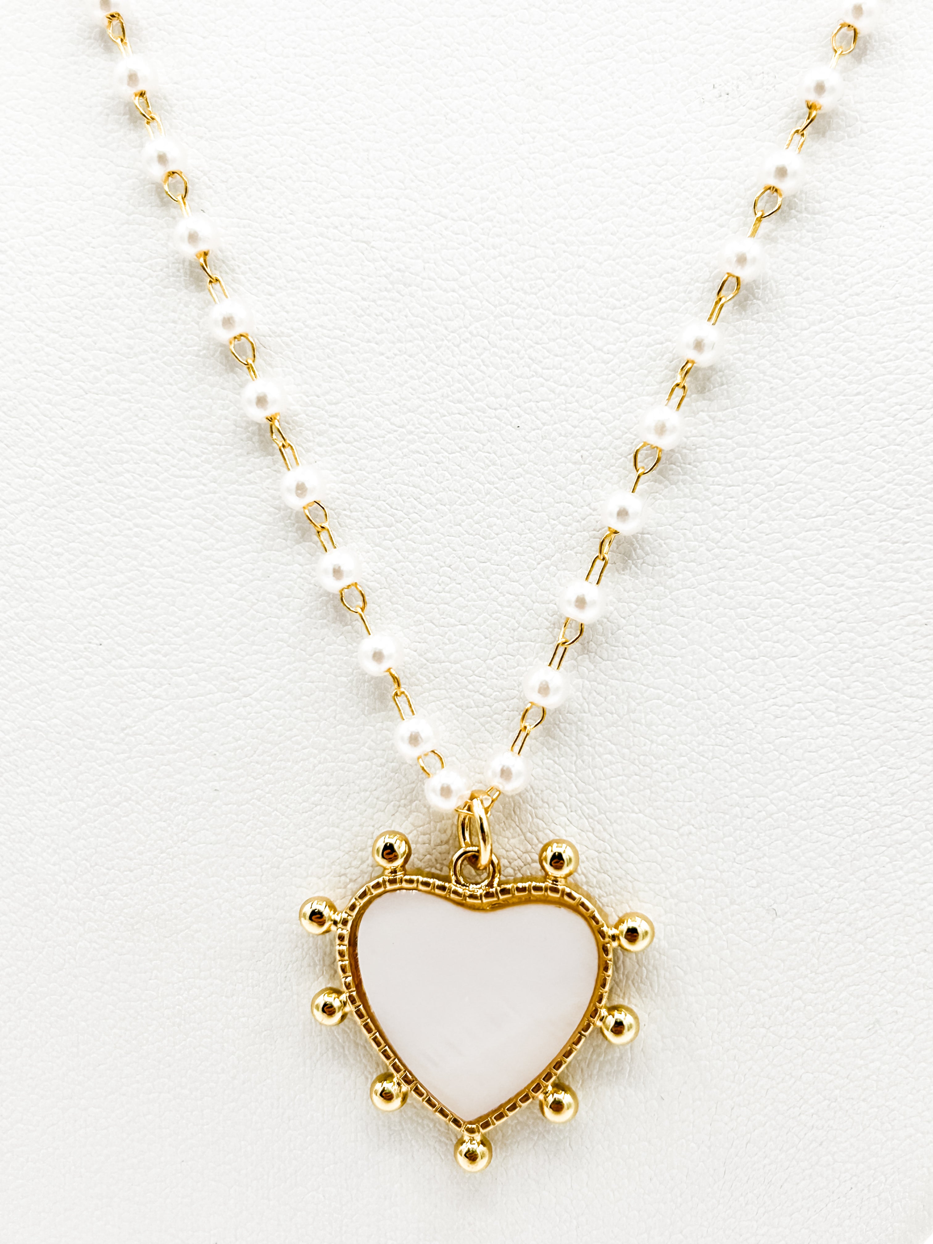 Gold Pearl Strand Heart Necklace