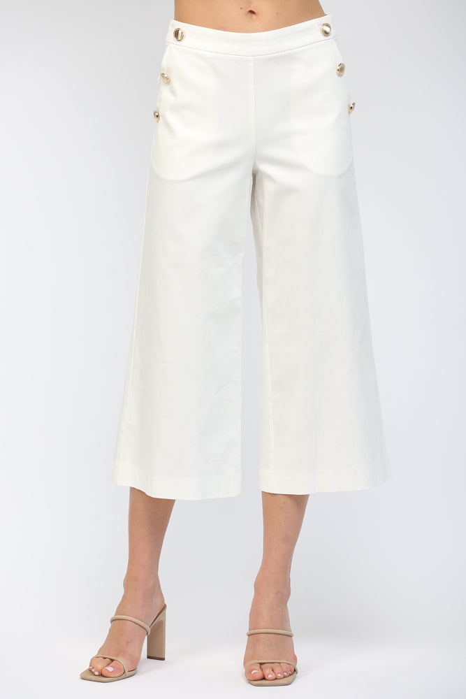 Cream Cropped Wide Leg Pants