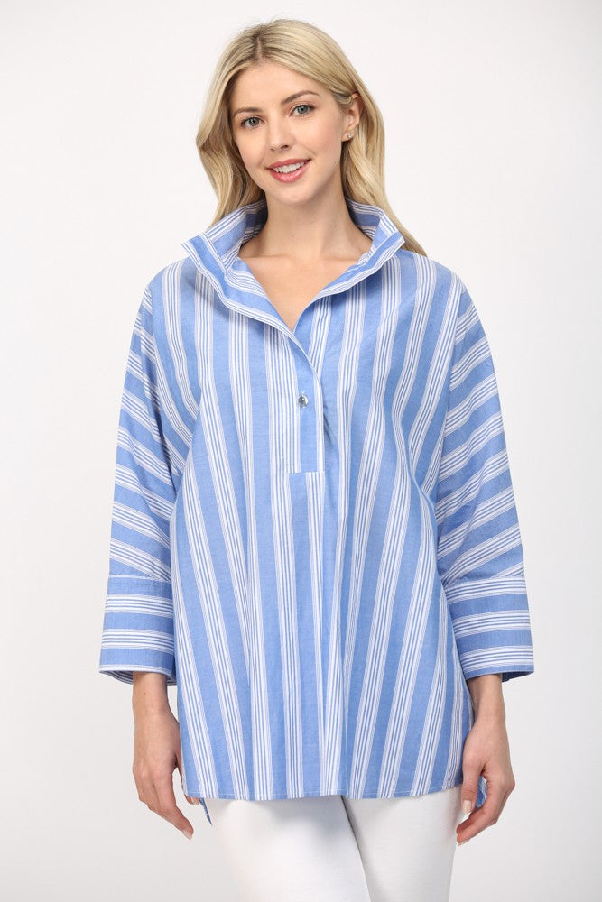 Blue Stripe Cotton Tunic Top
