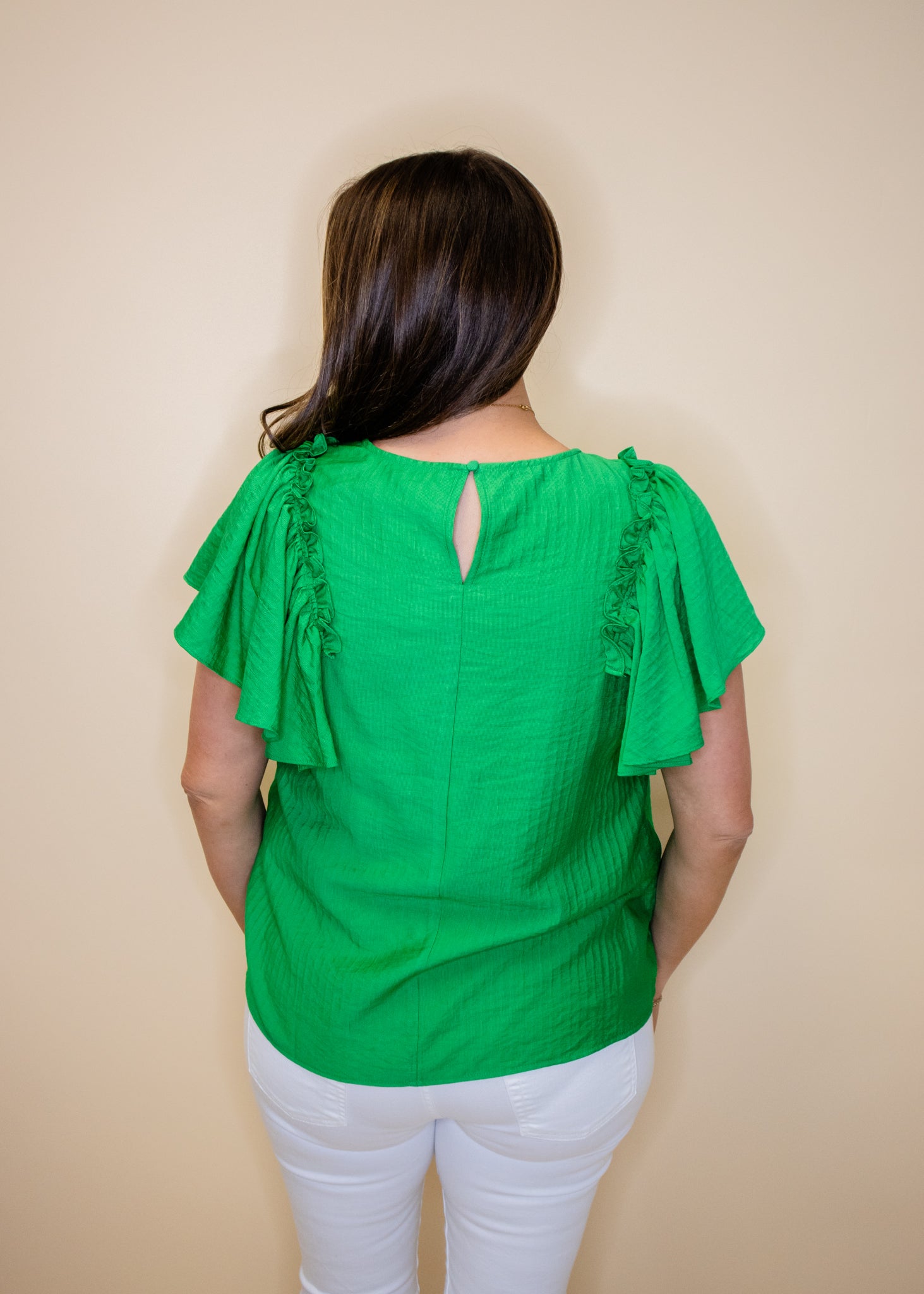 Kelly Green Solid Ruffle Top