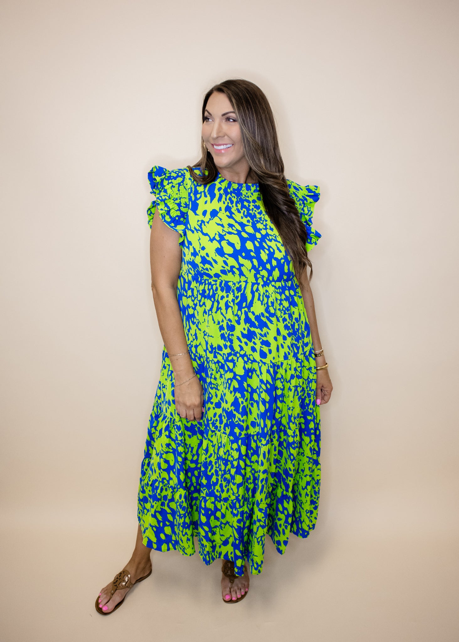 Green & Blue Print Maxi Dress
