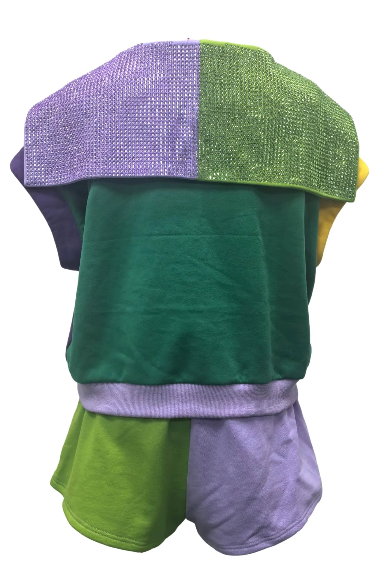 Mardi Gras Colorblock Rhinestone Pocket Shorts