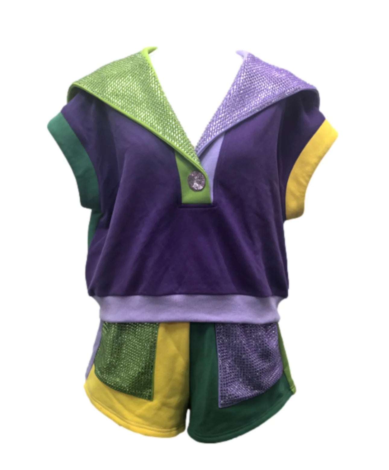 Mardi Gras Colorblock Rhinestone Pocket Shorts