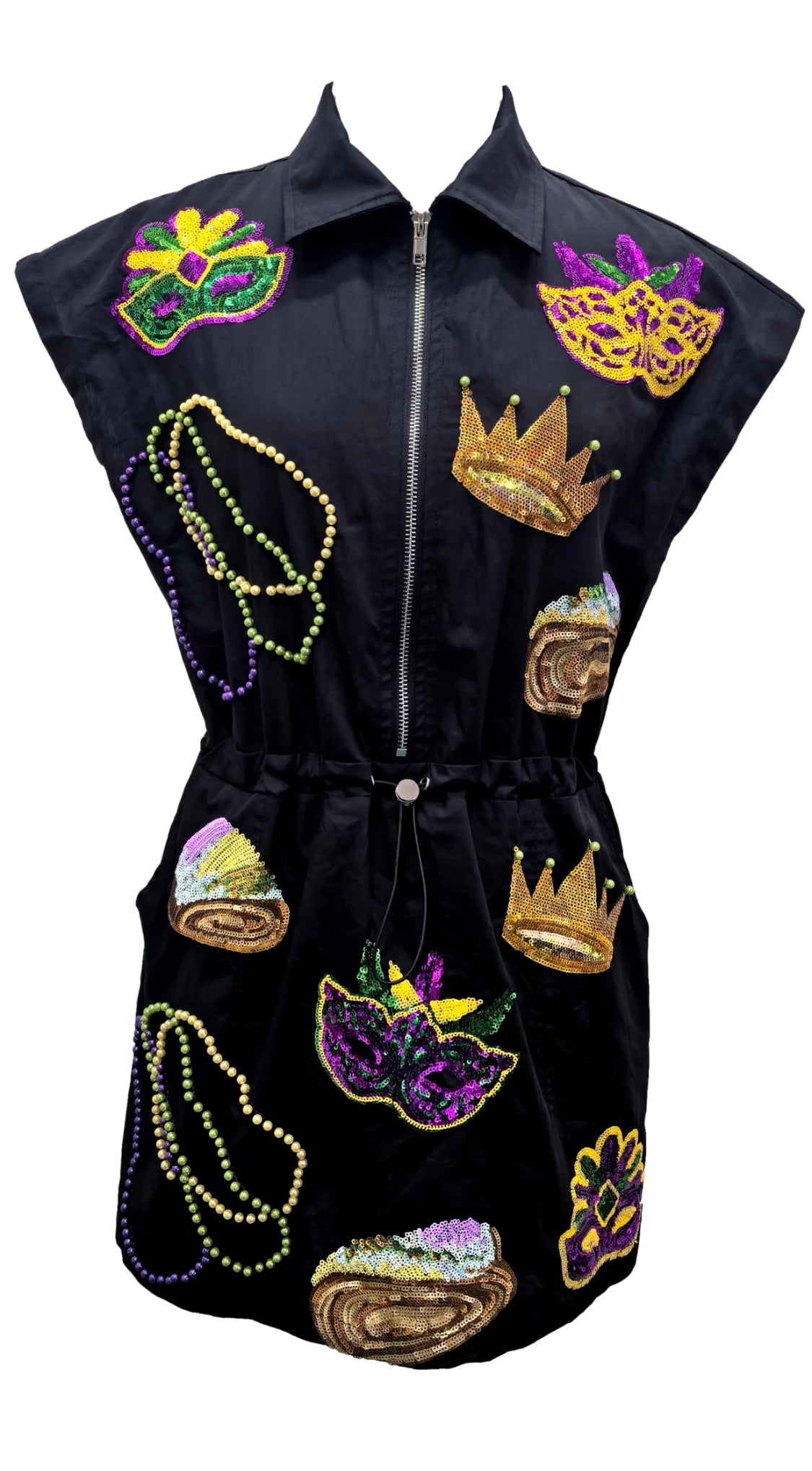 Black Mardi Gras Icon Cotton Collar Dress