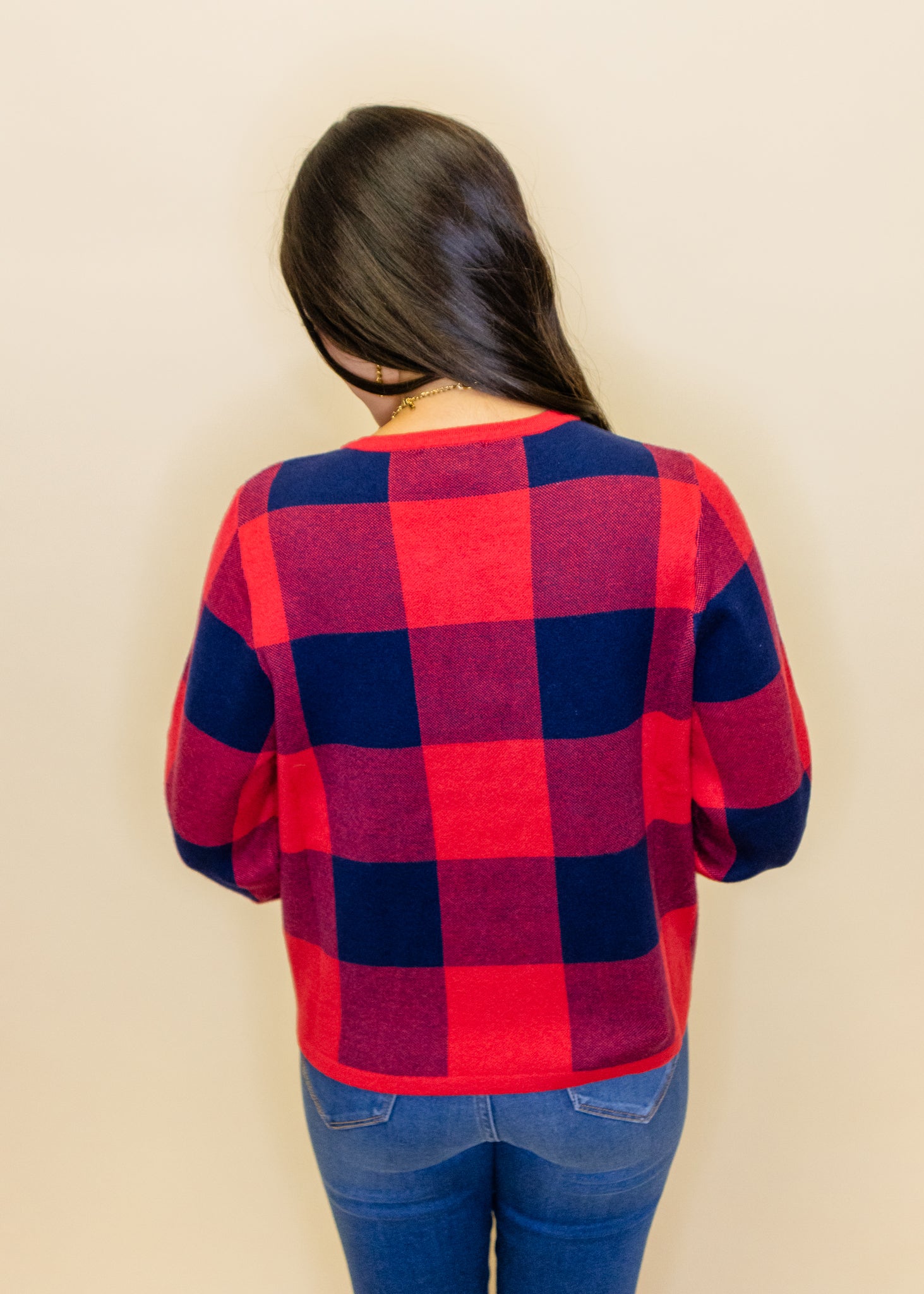 Red & Blue Checkered Cardigan
