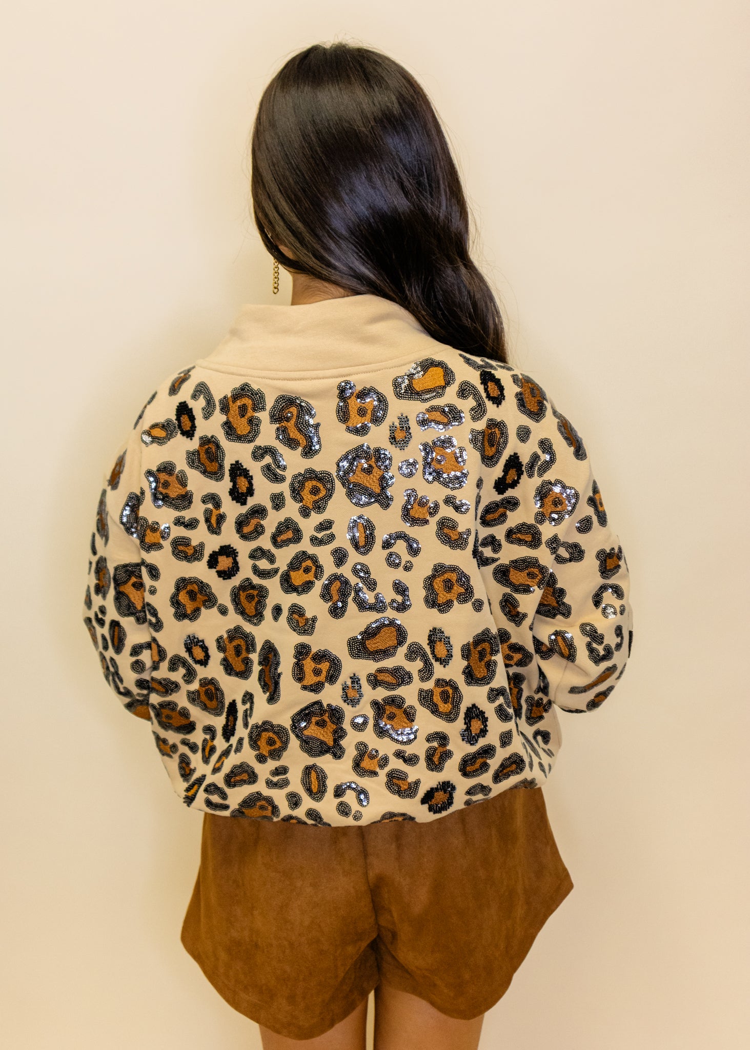 Tan, Brown, & Black Leopard Mock Neck Sweatshirt